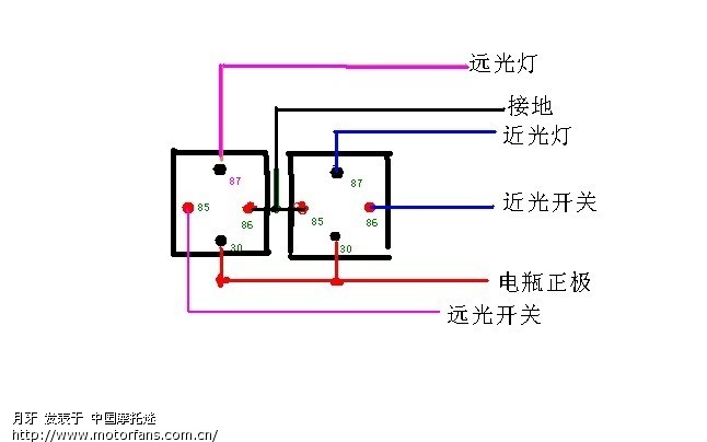 4脚12v继电器接线图