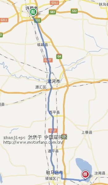 许昌出发,目的地 驻马店宿鸭湖   全程大概约140公里,基本上走107国道