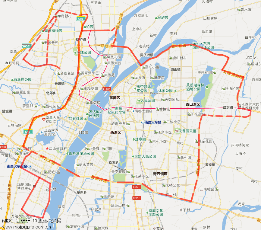 江西南昌禁摩通告及区域示意图