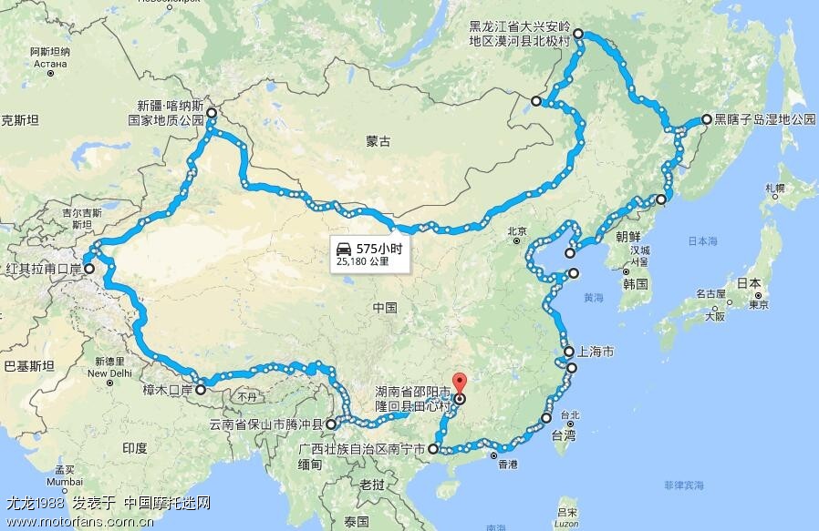 一路向西到云南再顺时针沿中国边境线环游中国,最后南下到广东后再